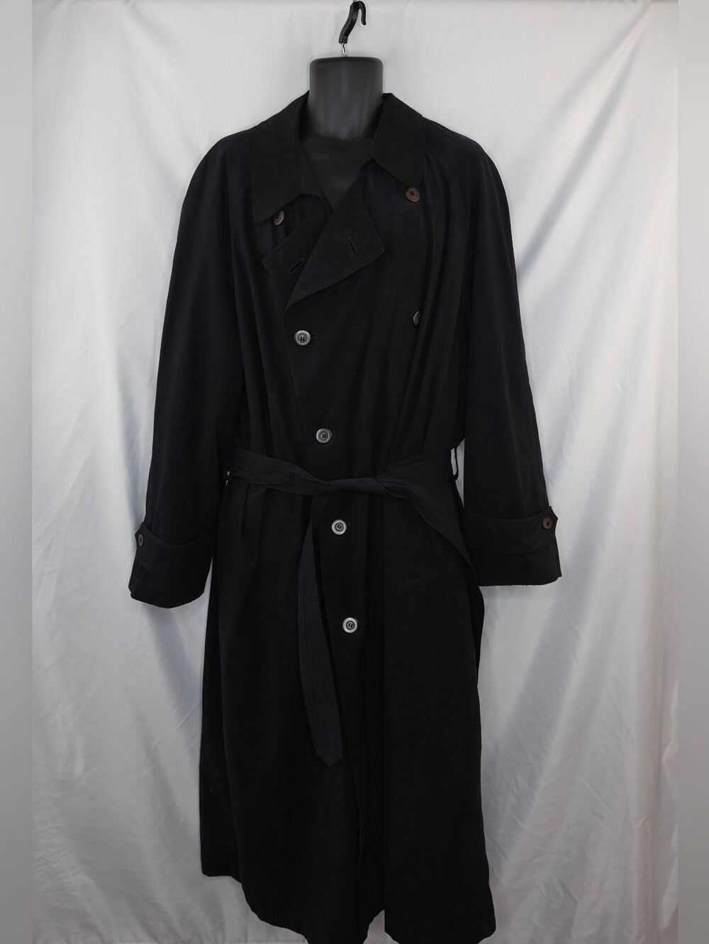 Chaps Ralph Lauren Men's Black Double-Breasted Trench Coat Belted Size 46R